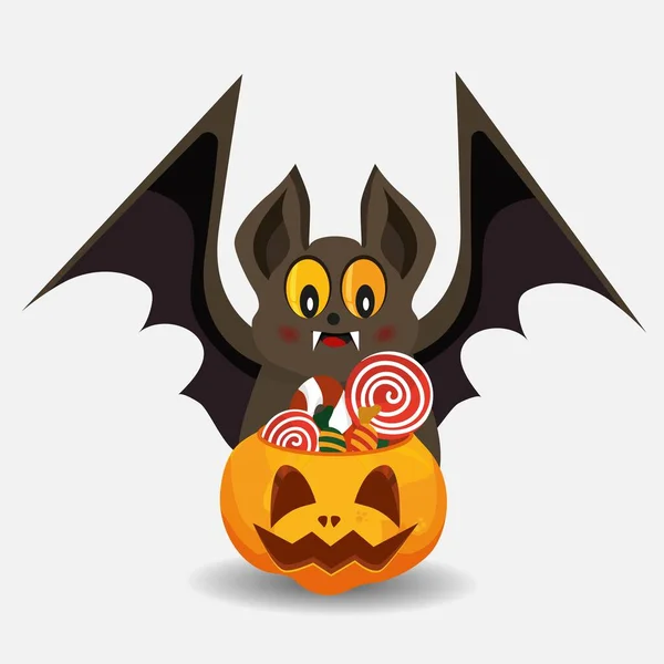 Murciélago Mira Los Dulces Dulces Halloween Ilustración Vectorial Para Fiesta — Vector de stock
