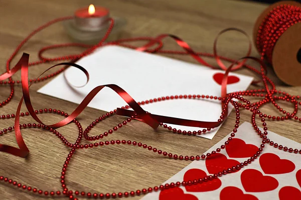 Letra Blanca Vela Cinta Caramelos Forma Corazón Regalo Para Los — Foto de Stock