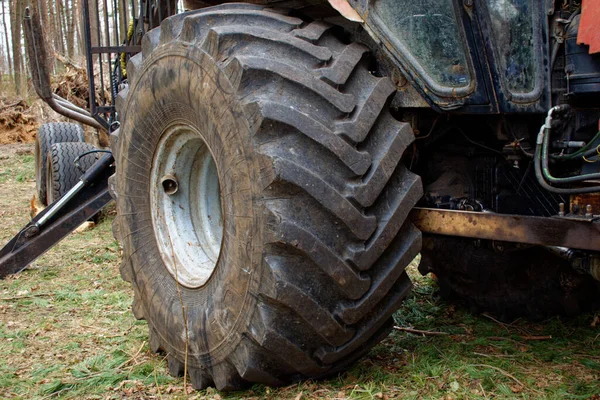 Neumático Viejo Tractor Grande Con Grietas Cerca Rueda Grande —  Fotos de Stock