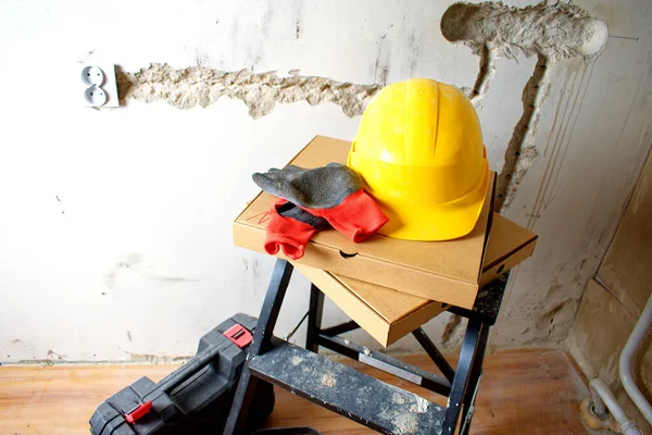 Pizza Pour Déjeuner Dans Les Escaliers Prenez Une Pause Travail — Photo