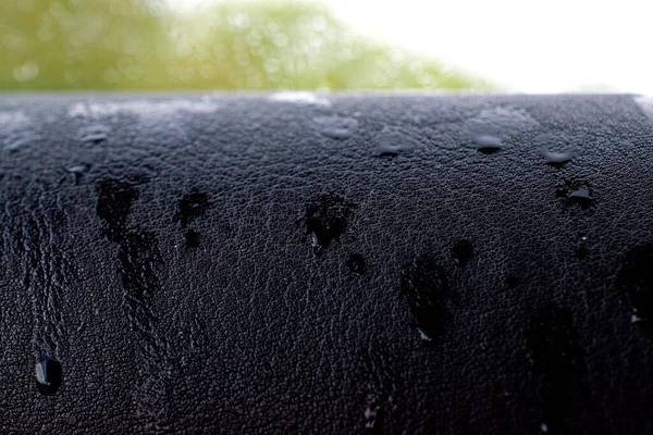 Raindrops Black Leather Copy Space — Stock Photo, Image