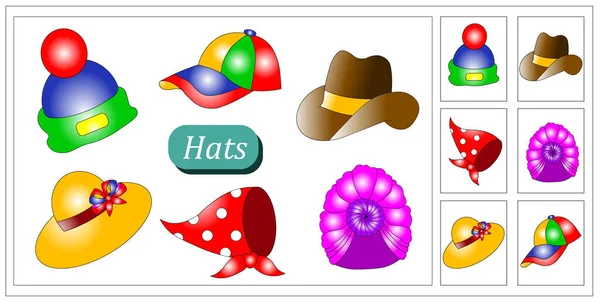 Learning Cards Kids You Can Learn Colors Types Hats Names — Stock Vector