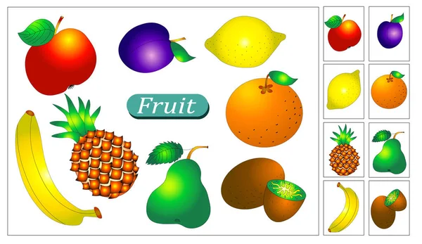给孩子们的学习卡 你可以学习颜色 水果的类型 物品的名称 小卡片可以裁剪并用于各种任务 — 图库矢量图片