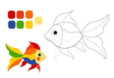  Parlak renkli balıklar. Örnek olarak çocuk boyası. Vektör illüstrasyonu.