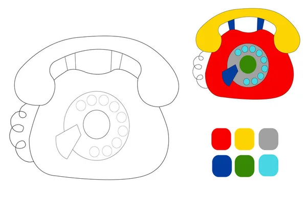 Telefone Antigo Com Tubo Fio Coloração Crianças Com Exemplo Ilustração — Vetor de Stock