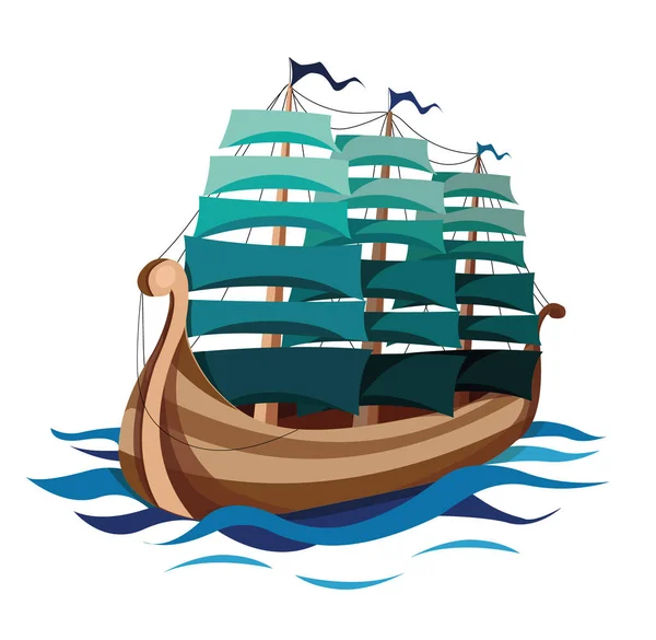 Vector Ship Turquoise Sails — Stock Vector
