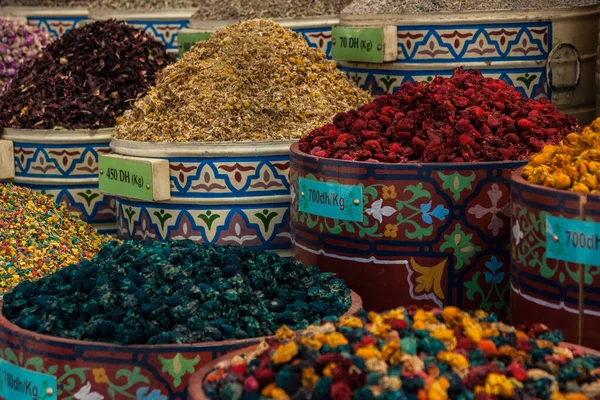 Carte Postale Maroc Herbes Épices Berbères Traditionnelles Stand Rue Médine — Photo