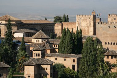 İspanya 'dan kartpostal, Granada, Alhambra, Generalife Garden manzaralı.