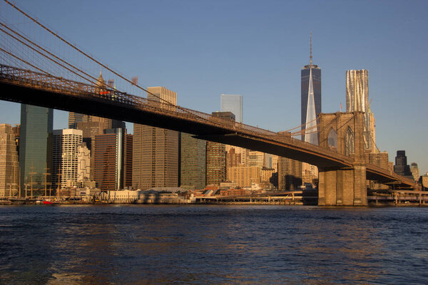 Postcards from New York City: Lower Manhattan skyline and Brooklyn Bridge - view from Brooklyn