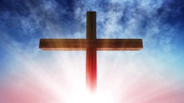 İsa Calvary çapraz ve gökyüzü yükselen güneş