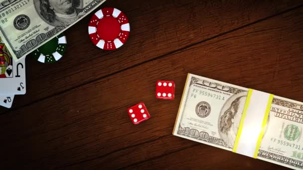 Casino Glücksspiel Chips Stacks Spielgeld Roulette Club Gun Verbrecher — Stockvideo