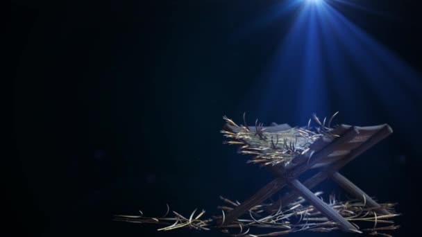 Jesu Födelse Scen Med Blinkande Stjärnor Betlehem Med Gnistrande Julen — Stockvideo