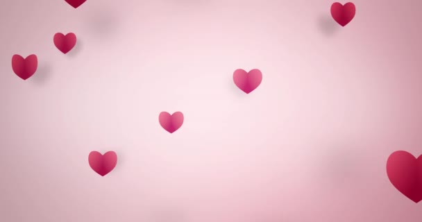 ピンクの背景にハートの形を飛んでいます Happy Women Mother Valentine Day 誕生日グリーティングカードデザインへの愛のシンボル — ストック動画