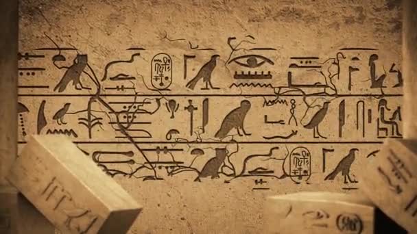 Pyramid Giza Cairo Tomb 古埃及石刻背景上的象形文字 — 图库视频影像