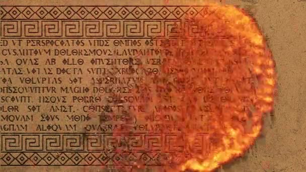 Ancient Fire Inscriptions Greece Table Symbol Bas Reliief Starověké Zdi — Stock video