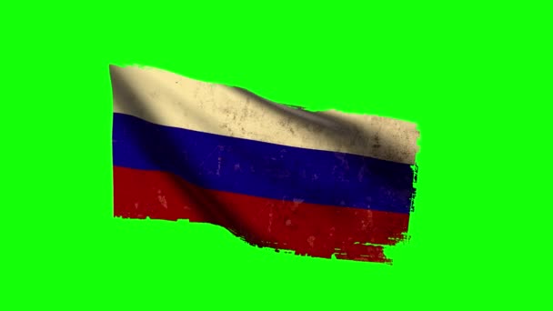 Bandera de Rusia ondeando, viejo, mirada grunge, pantalla verde — Vídeo de stock