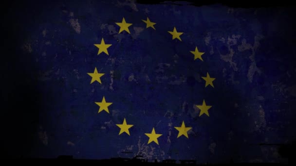 EU vlag wapperend, oude, grunge look achtergrond zonsondergang — Stockvideo