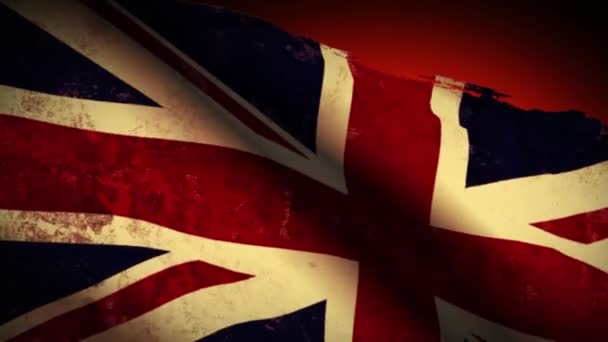 Bandera Británica ondeando, viejo, grunge look sunset background — Vídeo de stock