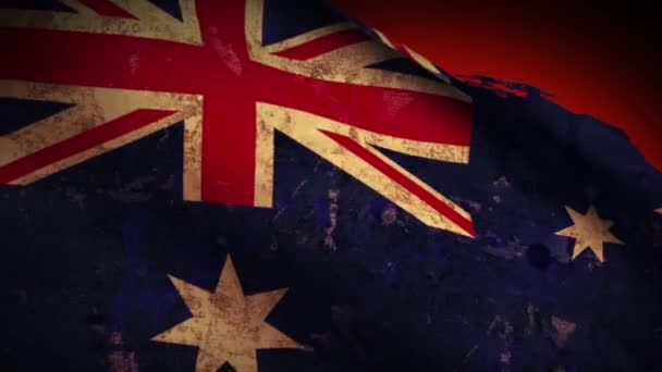 Australië vlag wapperend, oude, grunge look zonsondergang — Stockvideo