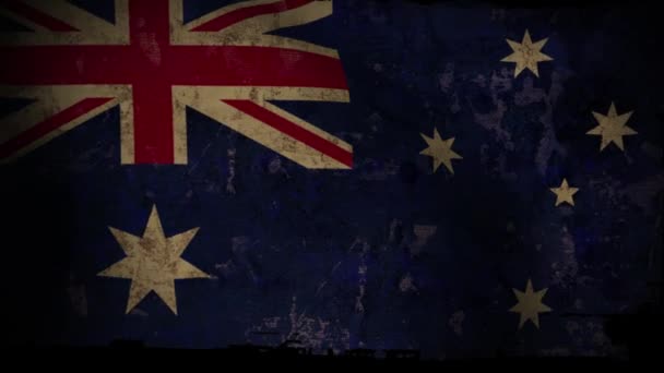 Australische Flagge schwenkend, alter Grunge-Look Hintergrund — Stockvideo