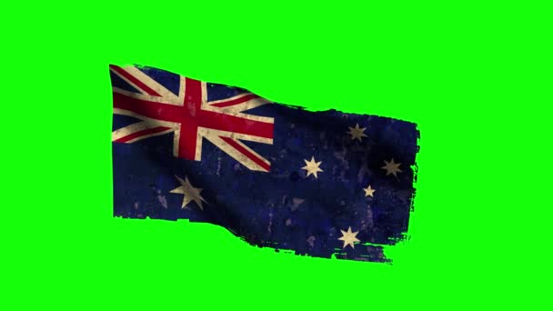 Australische Flagge schwenkend, alte, grunge-anmutende grüne Leinwand — Stockvideo