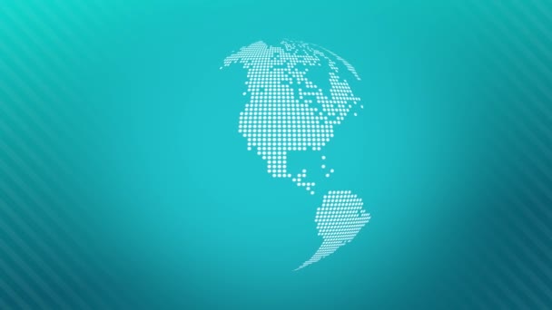 Анимированный глобус с пунктирной картой мира на голубом фоне — стоковое видео