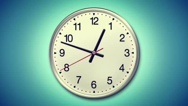 Grande horloge ronde comptant à rebours 12 heures sur 30 secondes. Temps écoulé. Fond bleu clair 