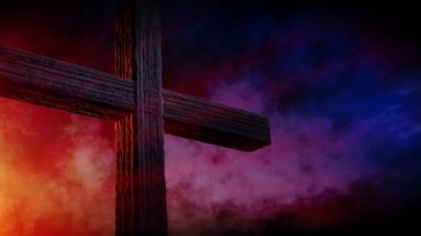 İsa Calvary çapraz ve gökyüzü yükselen güneş