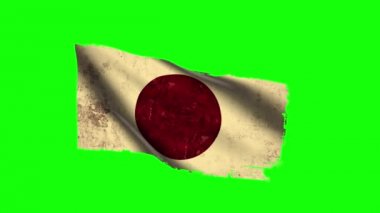 Japonya bayrağı sallayarak, eski, grunge görünüm, yeşil ekran