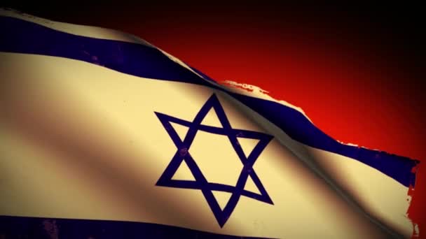 イスラエル共和国の旗、古い、グランジ ルック日没 — ストック動画