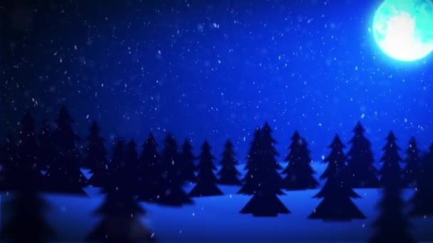 Merry Christmas New Year Snow and Moon background — Stock Video