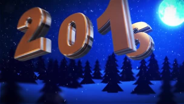 2016 nyår snön jul och månen — Stockvideo