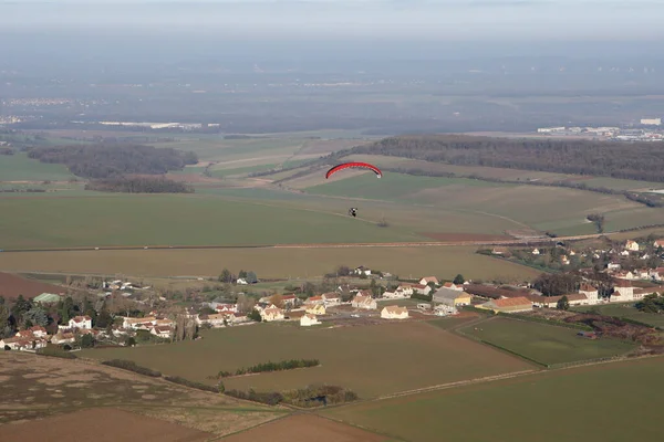 Aerial View Paramotor Flying Commune Soindres Yvelines Department 78200 Ile — Stock Photo, Image