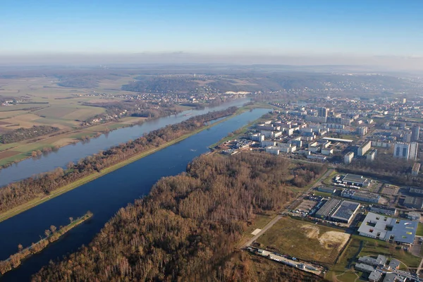 Aerial View Seine River Mantes Jolie Yvelines Department 78200 Ile — Stock Photo, Image