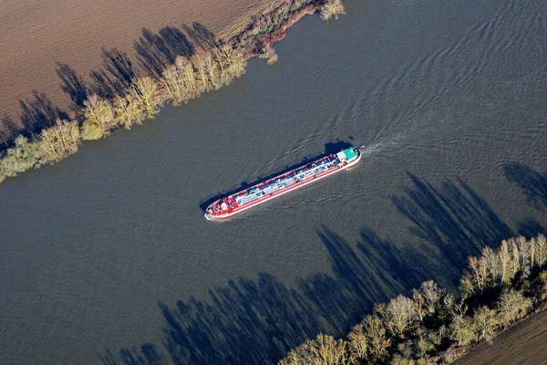 Aerial Viwy Barges Sailing Seine River Commune Haute Isle Vexin — Stock Photo, Image