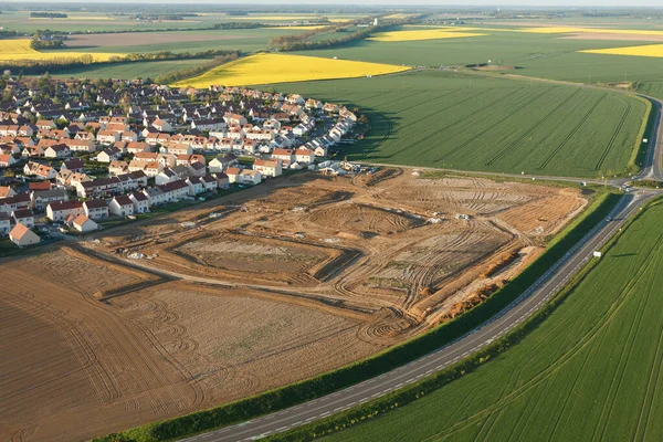 Aerial View Ablis Subdivision Construction Rapeseed Fields Spring Located South — Stock Photo, Image