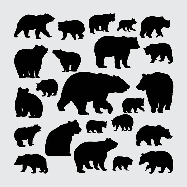 Niedźwiedzia Sylwetka Zestaw Sylwetek Niedźwiedzia — Wektor stockowy
