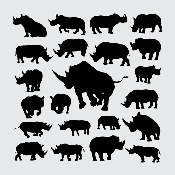 Silhouette Rhinocéros Ensemble Silhouettes Rhinocéros — Image vectorielle