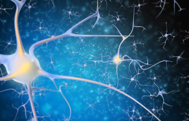 Neurons in the brain on a black and blue background. clipart