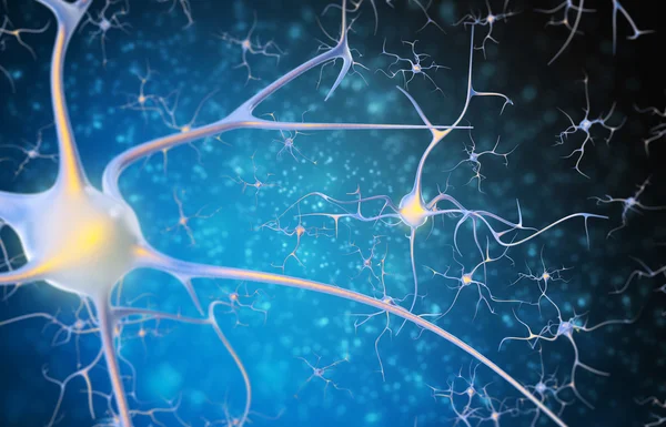 Neurons in the brain on a black and blue background. — Stock Photo, Image