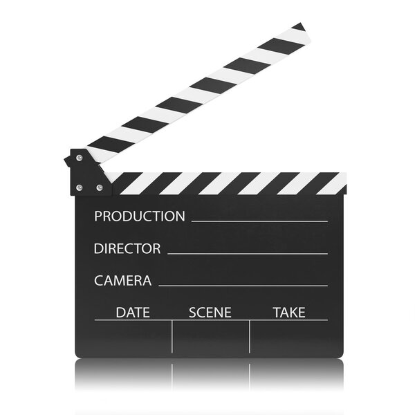 movie clapper board isolated on white background.