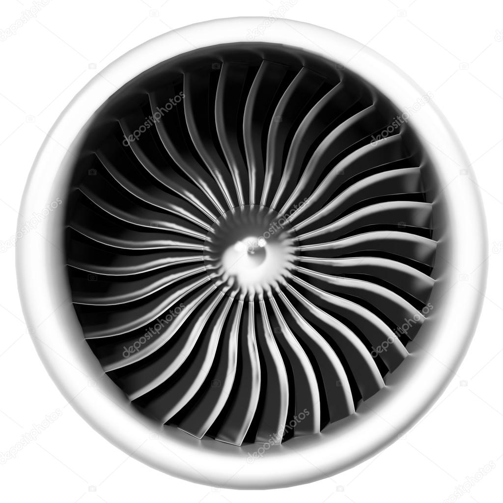 Jet engine front view isolated on white background.