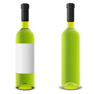 Beyaz arka plan üzerinde izole ayarla şişe şarap.