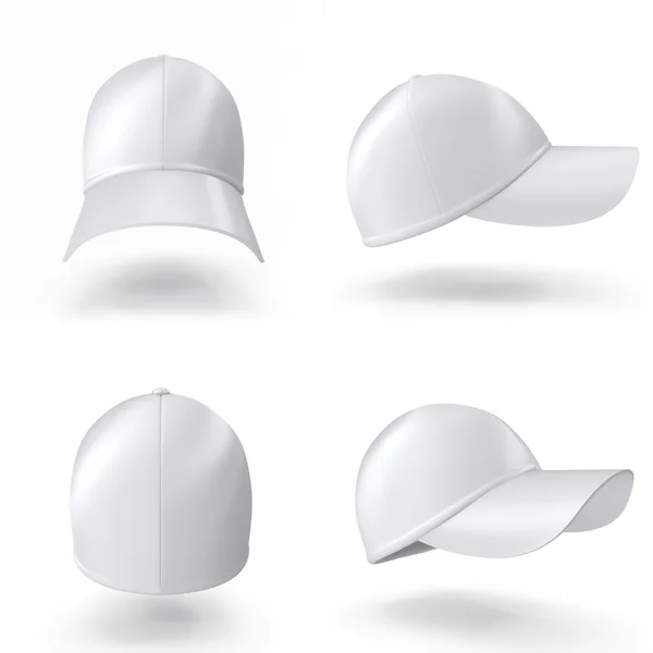 Set, Sammlung realistische weiße Baseballkappe isoliert auf weiß. 3D-Illustration — Stockfoto