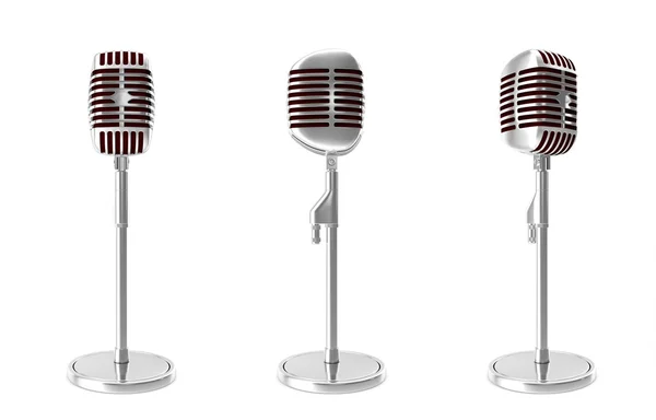 Ställa in silver retro mikrofon isolerade på vita backgorund. 3D illustration — Stockfoto