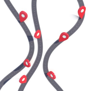 Yol ve beyaz arka plan üzerinde izole dokuz işaretli noktalar. 3d illüstrasyon