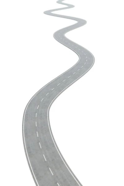 弯曲的沥青路向前与白色标记。3d 插图 — 图库照片