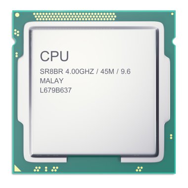 Merkezi işlemci birimi Cpu üst görünümü beyaz arka plan da yalıtılmış. 3d illüstrasyon