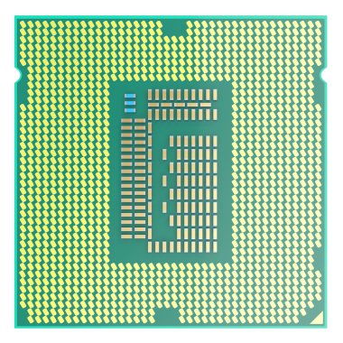 Cpu çipi, merkezi işlemci birimi, beyaz arka planda yalıtılmış üst görünüm. 3d illüstrasyon