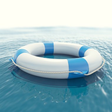 Lifebuoy bulanıklık etkisi ile denizde yüzen. 3d illüstrasyon